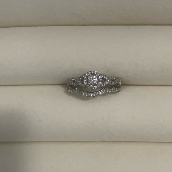 3/8 CT. T.W. Diamond Frame Loose Braid Bridal Set In 10K White Gold - Picture 1 of 4